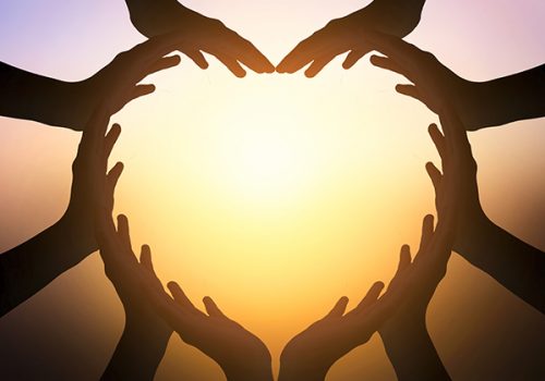 International Day of Friendship concept: Family at sunrise background International Day of Friendship concept: Family at sunrise background